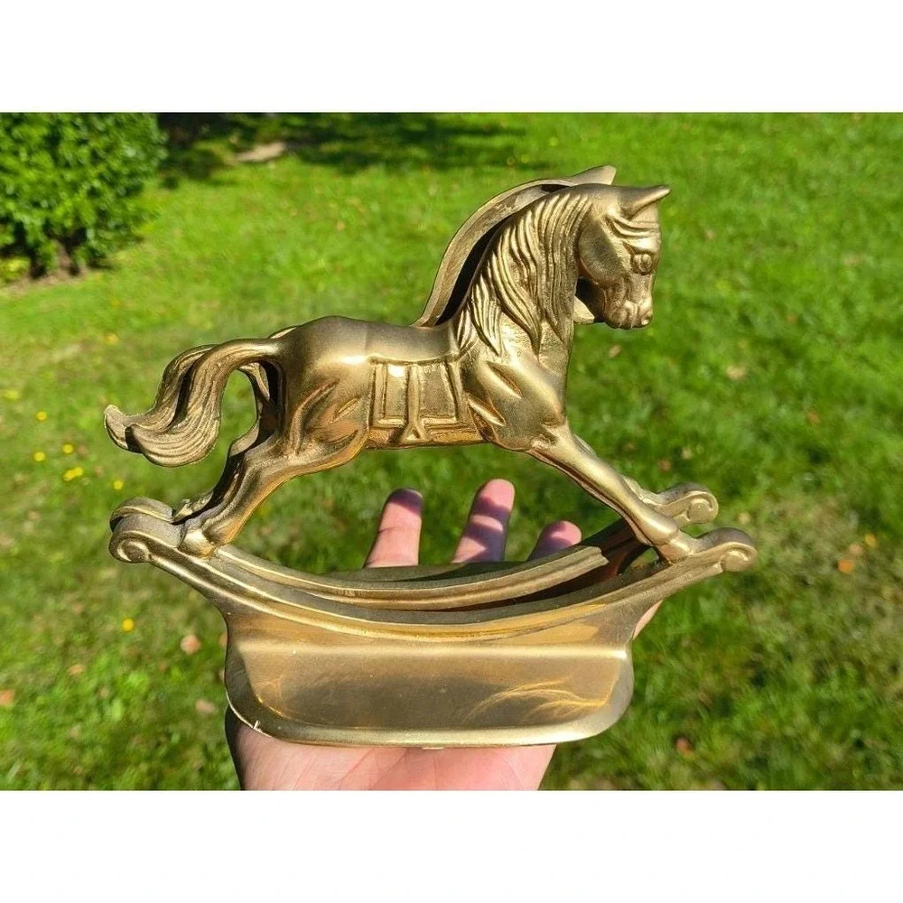 Vintage 1980s Solid Brass Rocking Horse Figurine Mid-Century-Heavy